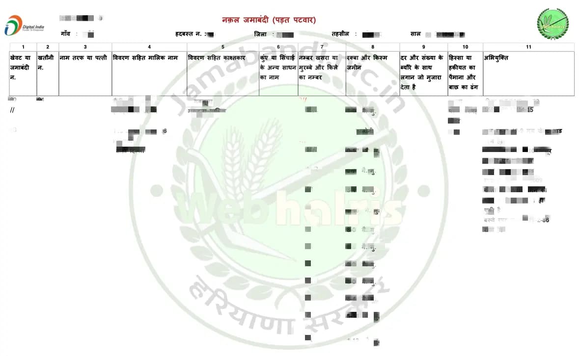 Jamabandi — official document sample